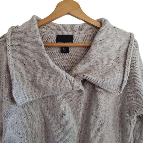 Cynthia Rowley Wool Blend Cowl Cardigan Sweater M Marled Toggle Button Pockets - Picture 3 of 6
